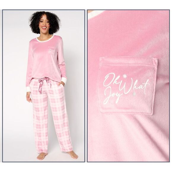 Cuddl Duds Women's Sleepwear Sz L Ultra h Velvet Fleece Pajama Set Pink A667640 - Picture 1 of 4
